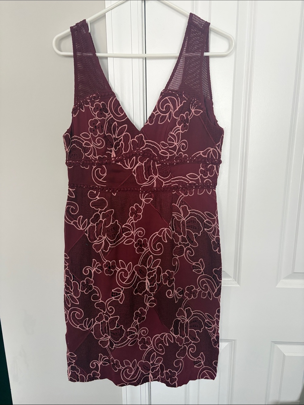 Anthropologie Burgundy Floral Lace-Overlay Dress